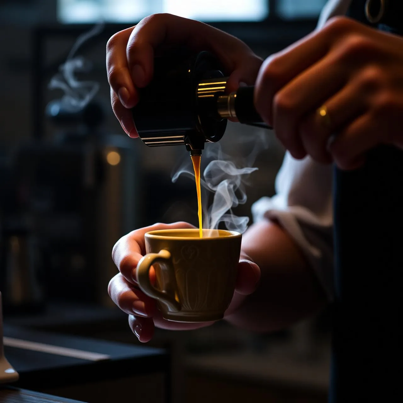 Barista häller espresso